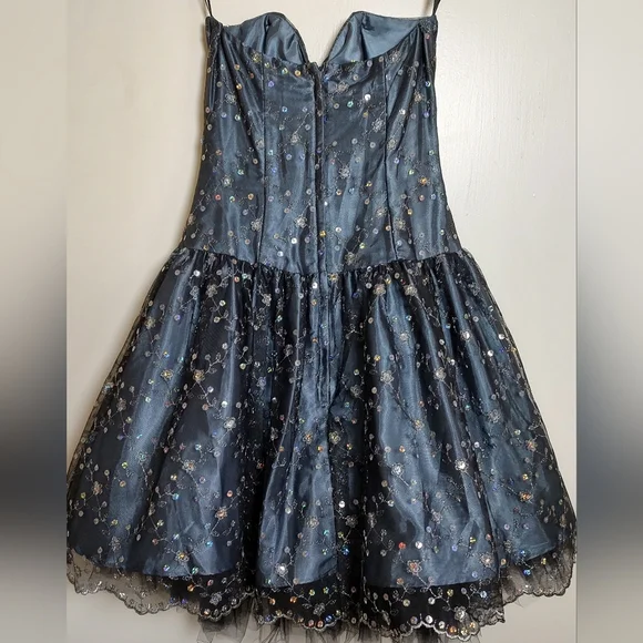 Jessica McClintock Midnight Blue Strapless Satin Sequin Dress - Picture 7 of 12